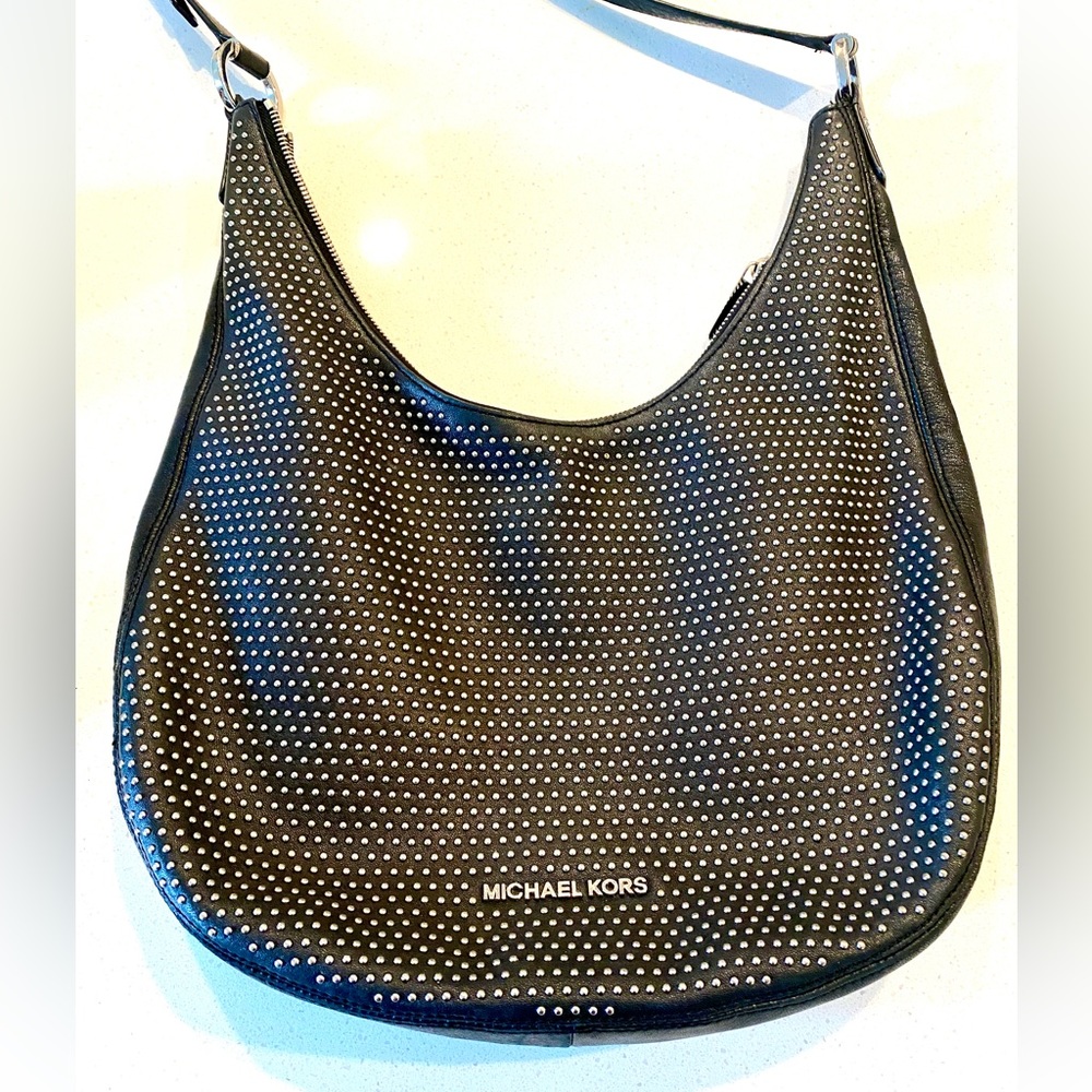 Michael Kors black leather, silver studded satchel. Nearly new condition.